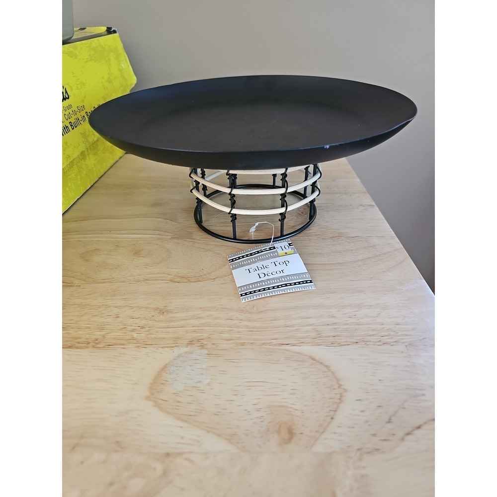 Decor Tray Small‎ Round Black Satin Bamboo trim